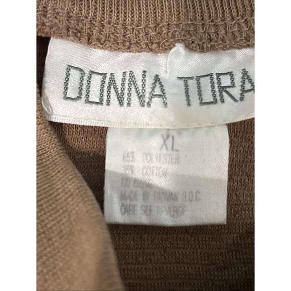 Donna Toran Vtg Crewneck Sweater Womens XL Brown Embroidered Music Crinkle Knit - Picture 6 of 8